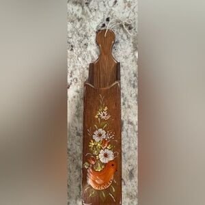 Vintage Long Matchstick Holder Wall mounted wood with tole painting